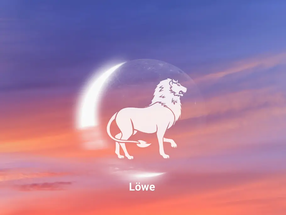Sternzeichen Löwe in Neumond auf Sonnenuntergang Hintergrund