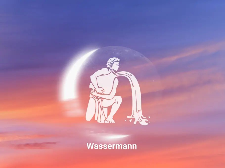 Das große Neumond-Horoskop ab 05.10.2026: Sternzeichen Wassermann Sternzeichen Wassermann in Neumond auf Sonnenuntergang Hintergrund