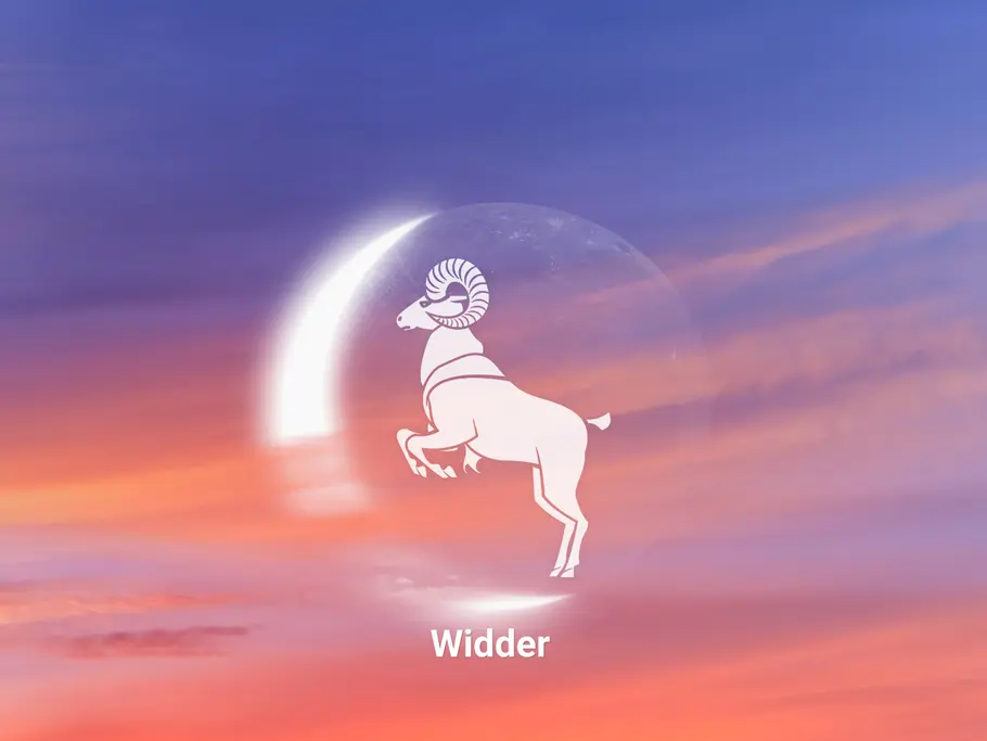 Das große Neumond-Horoskop ab 05.10.2026: Sternzeichen Widder Sternzeichen Widder in Neumond auf Sonnenuntergang Hintergrund