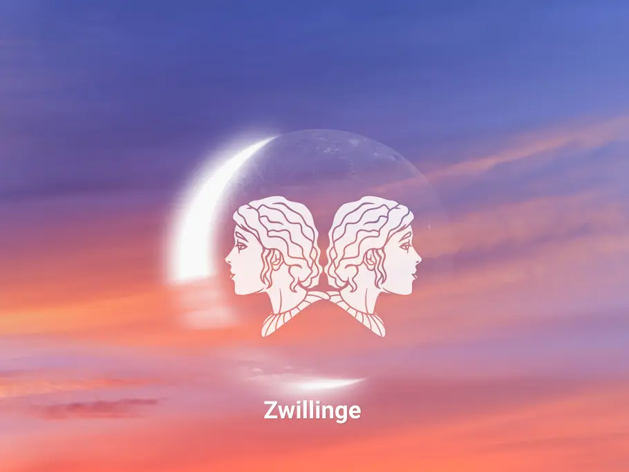 Das große Neumond-Horoskop ab 05.10.2026: Sternzeichen Zwillinge Sternzeichen Zwillinge in Neumond auf Sonnenuntergang Hintergrund