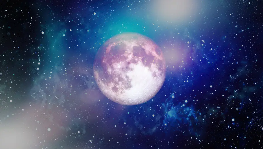 Vollmond am 10.07.2025 Der Vollmond umgeben von einer leuchtenden Galaxie
