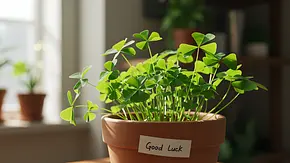 Glücksklee in einem Topf auf dem Good Luck steht - Foto: Shohag / AdobeStock Glücksklee in einem Topf auf dem Good Luck steht - Foto: Shohag / AdobeStock