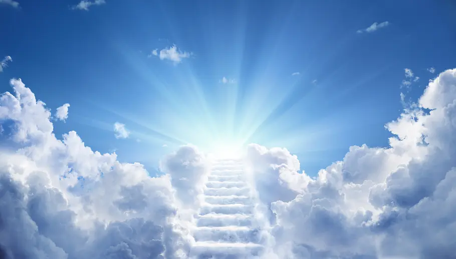 Das Engeltarot für alle 12 Sternzeichen für die Woche vom 27. Januar bis zum 2. Februar 2025 Treppe aus Wolken führt in den erstrahlten Himmel