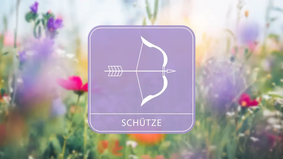 Das Frühlingshoroskop 2025: Sternzeichen Schütze Sternzeichensymbol mit Blumen im Hintergrund