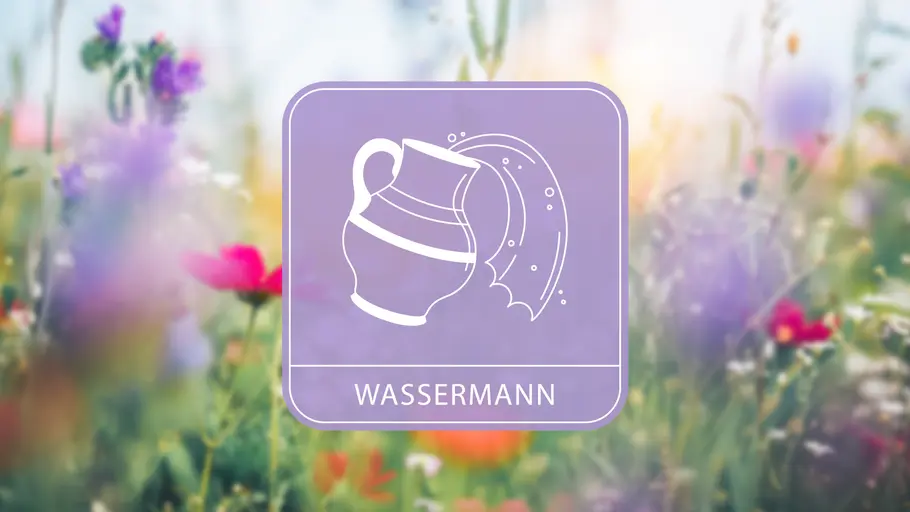Das Frühlingshoroskop 2025: Sternzeichen Wassermann Sternzeichensymbol mit Blumen im Hintergrund