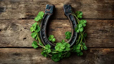 Hufeisen umgeben von Glücksklee - Foto: Zinnat / AdobeStock