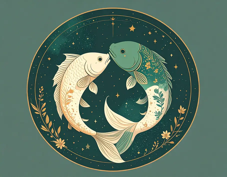 Sternzeichen Fische in einem künstlerischen Stil in grün Tönen