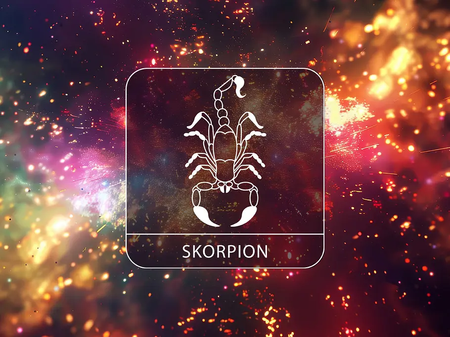 Sternzeichen Skorpion vor einem farbenfrohen und glitzernden Hintergrund