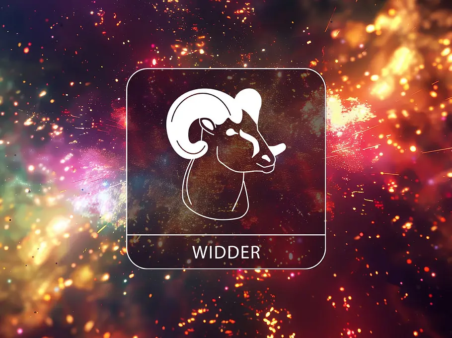 Sternzeichen Widder vor einem farbenfrohen und glitzernden Hintergrund