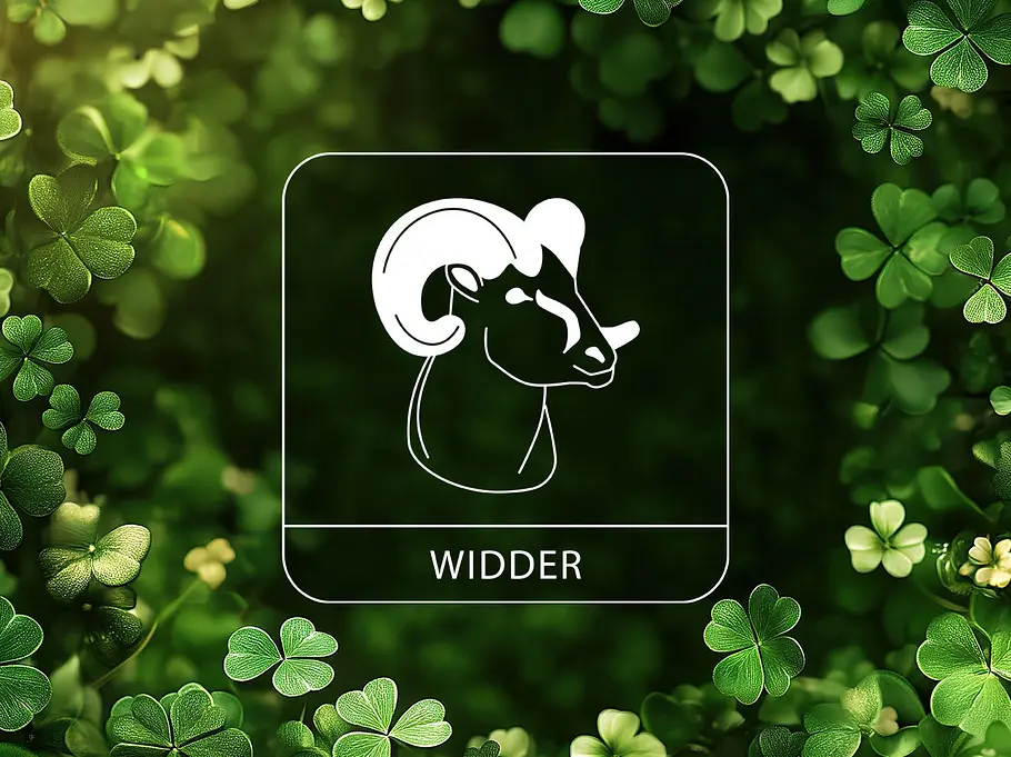 Sternzeichen Widder vor einem Hintergrund mit Glücksklee