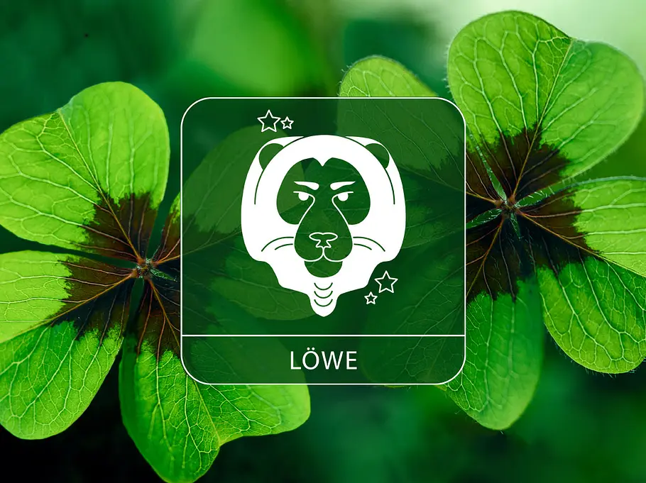 Sternzeichen Löwe vor grünem Glücksklee