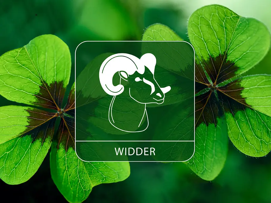 Sternzeichen Widder vor grünem Glücksklee