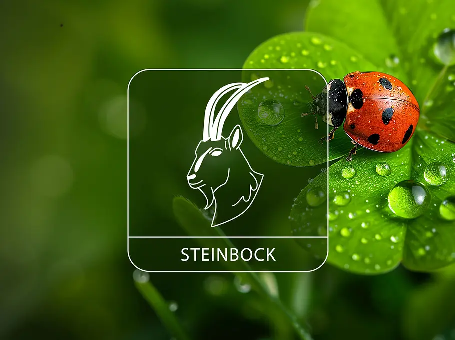 Sternzeichen Steinbock mit Glücksklee und Glückskäfer