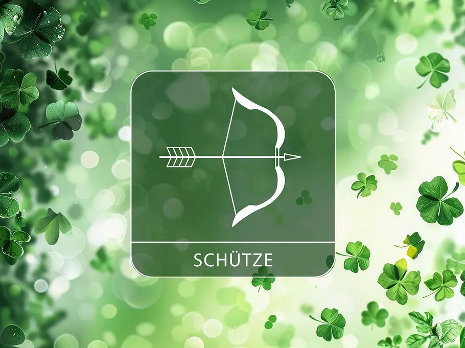 Sternzeichen Schütze vor Glücksklee-Hintergrund