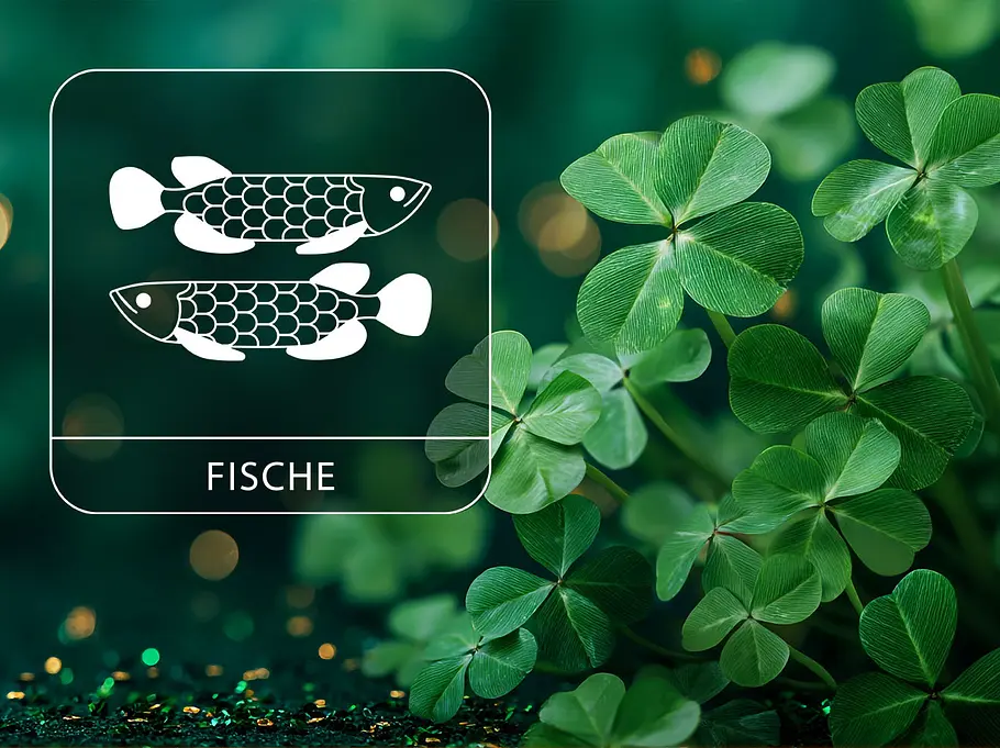 Sternzeichen Fische neben einem Strauch aus Glücksklee