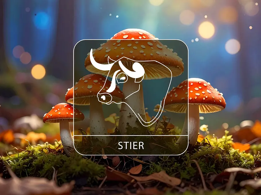 Sternzeichen Stier vor Glückspilzen in einem Zauberwald