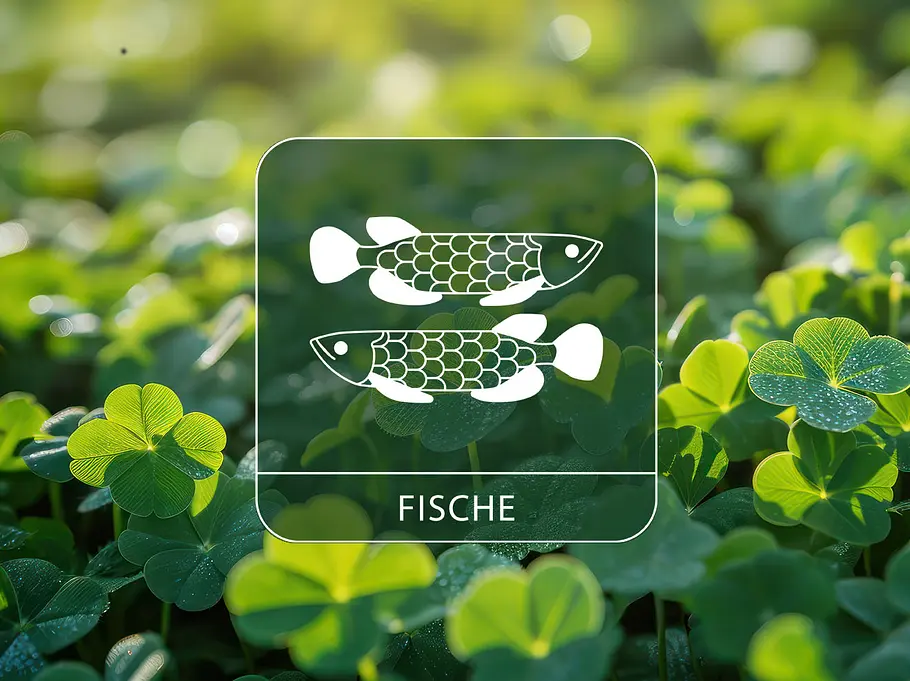 Sternzeichen Fische vor einer Wiese aus Glücksklee