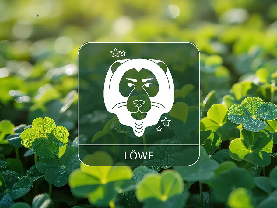 Sternzeichen Löwe vor einer Wiese aus Glücksklee