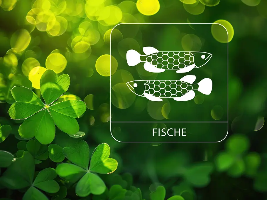 Sternzeichen Fische umgeben von Glücksklee
