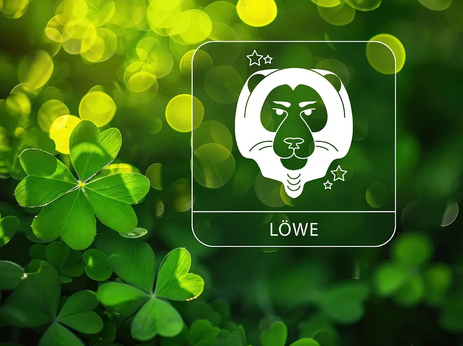 Sternzeichen Löwe umgeben von Glücksklee