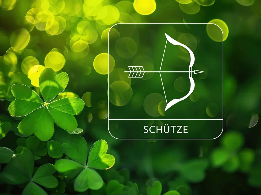 Sternzeichen Schütze umgeben von Glücksklee