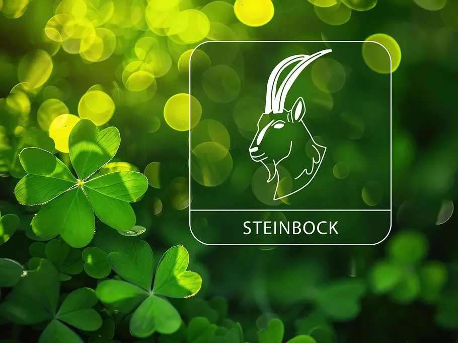 Sternzeichen Steinbock umgeben von Glücksklee