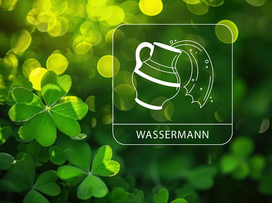 Sternzeichen Wassermann umgeben von Glücksklee