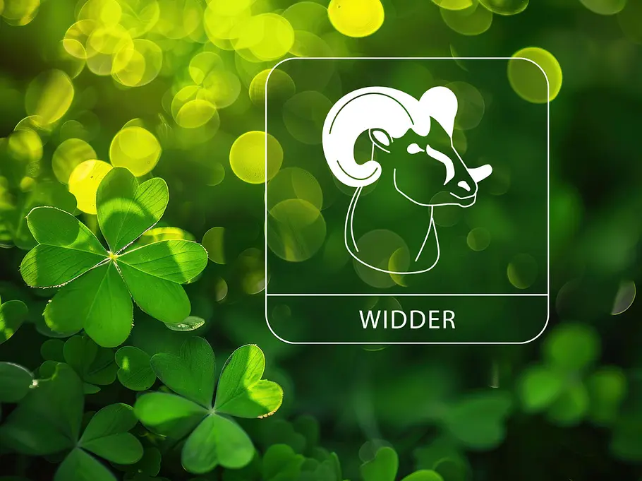 Sternzeichen Widder umgeben von Glücksklee