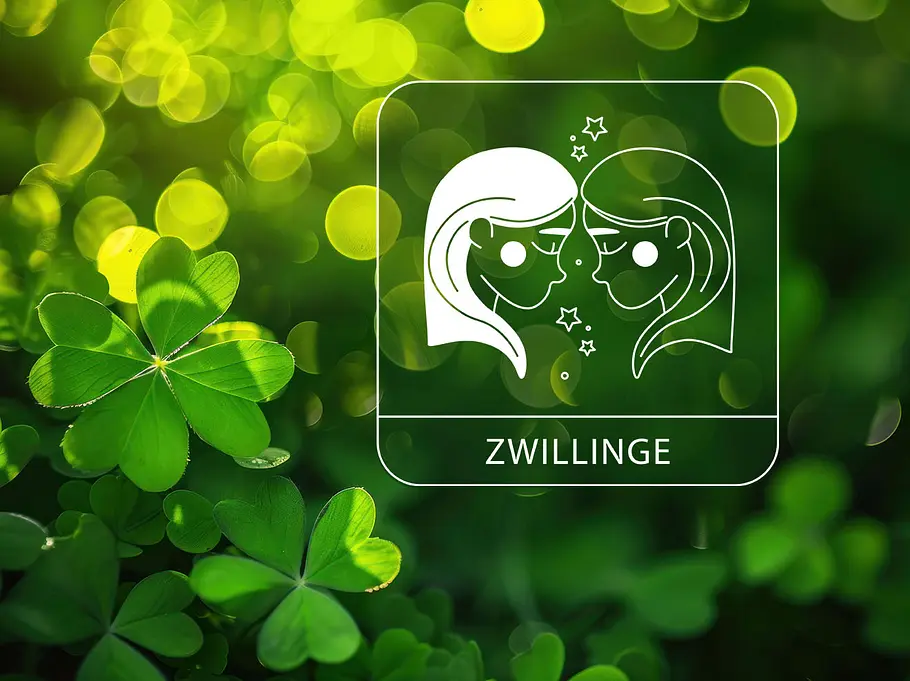Sternzeichen Zwillinge umgeben von Glücksklee