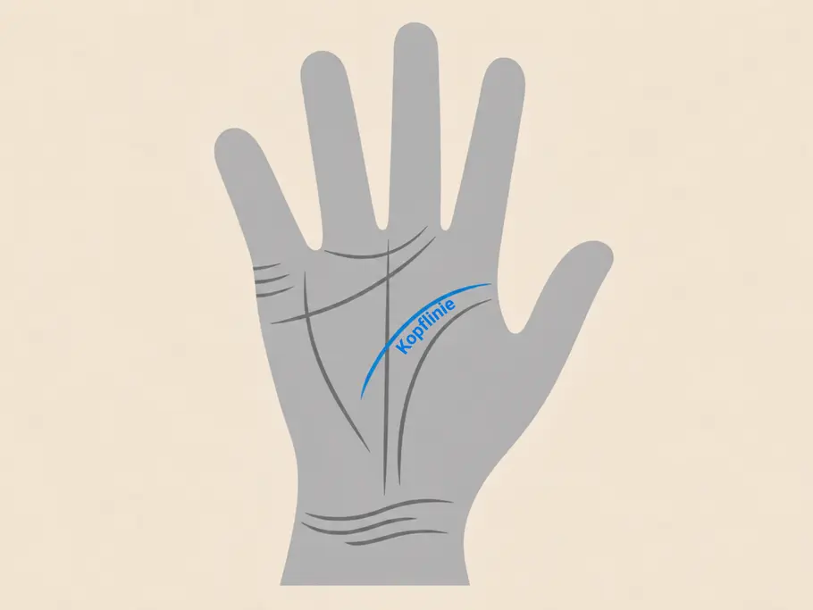 Abbildung einer Hand mit blau eingezeichneter Kopflinie