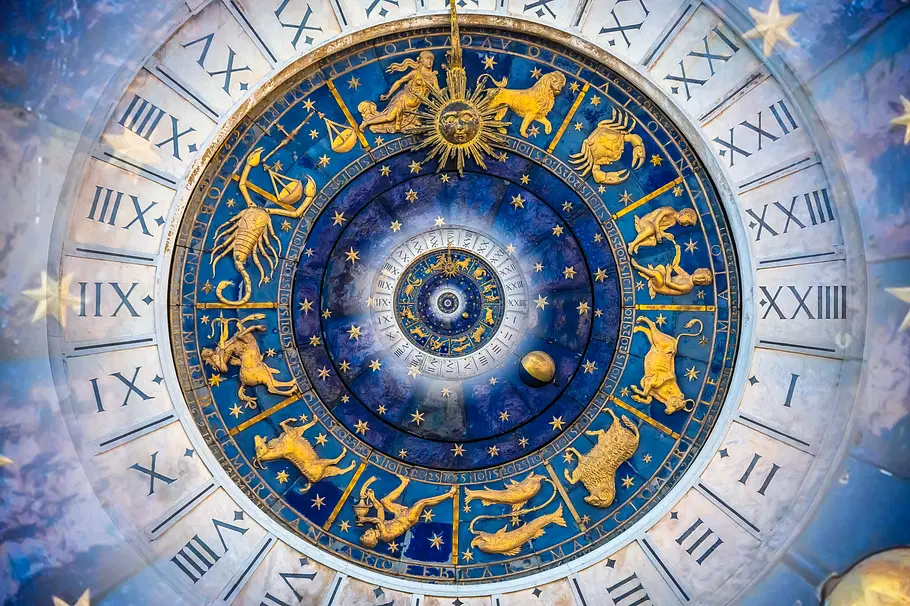 Astrologischer Kreis in blau-gold