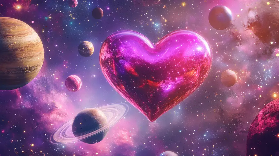 Horoskop zum Venus-Uranus-Sextil am 20.04.2025 Herzluftballon schwebt durch die Galaxie