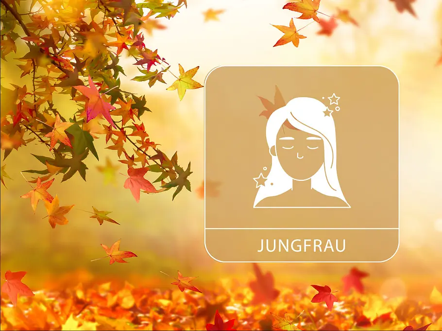 Sternzeichen Jungfrau vor einem herbstlichen, goldenen Hintergrund