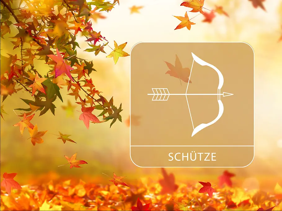 Sternzeichen Schütze vor einem herbstlichen, goldenen Hintergrund