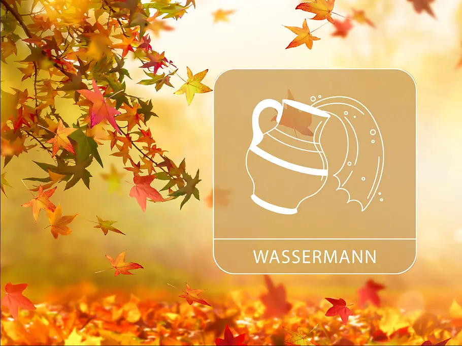 Sternzeichen Wassermann vor einem herbstlichen, goldenen Hintergrund