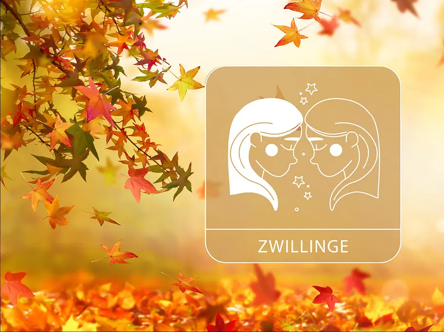 Sternzeichen Zwillinge vor einem herbstlichen, goldenen Hintergrund