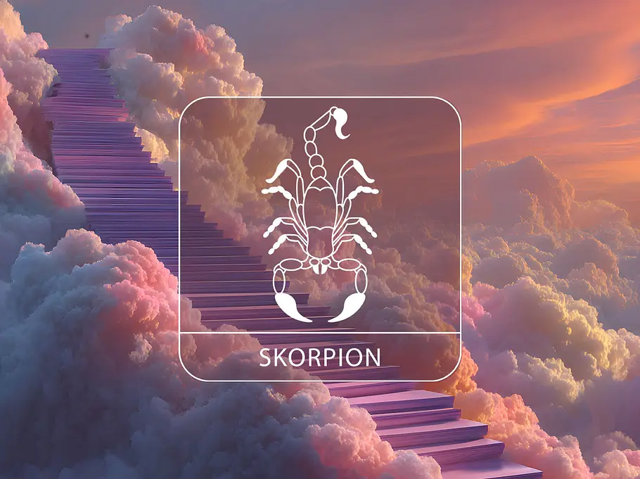 Sternzeichen Skorpion vor einer magischen Wolkentreppe
