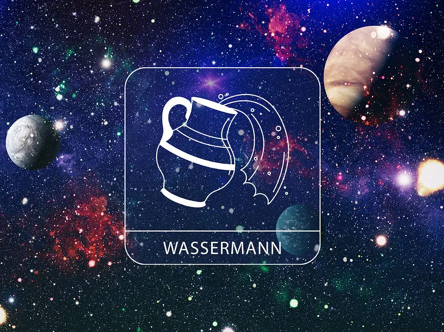 Sternzeichen Wassermann vor einem galaktischen Hintergrund