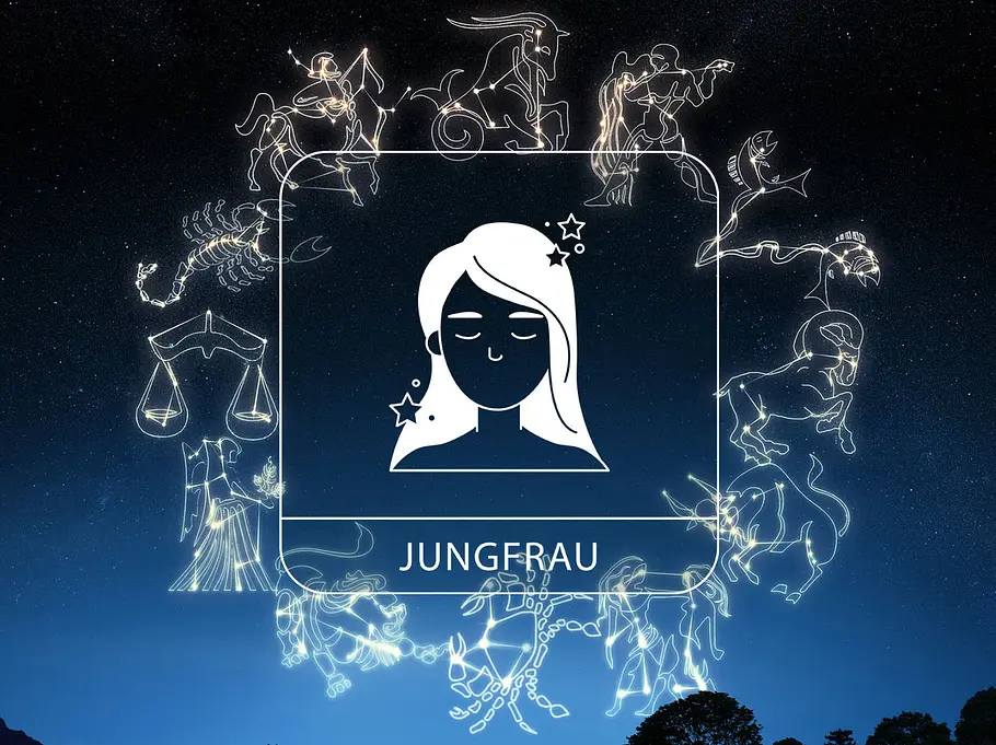 Sternzeichen Jungfrau umringt von Sternbildern
