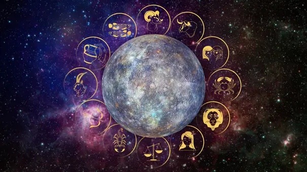 Planet Merkur, der Jahresherrscher 2026, umgeben von den zwölf Sternzeichensymbolen im Kreis angeordnet - Foto: Foto: Collage von Astrowoche.de (Dominica Zaborowski) & iStock (Nerthuz /libre de droit) & Adobe Stock (Maximusdn) Planet Merkur, der Jahresherrscher 2026, umgeben von den zwölf Sternzeichensymbolen im Kreis angeordnet - Foto: Foto: Collage von Astrowoche.de (Dominica Zaborowski) & iStock (Nerthuz /libre de droit) & Adobe Stock (Maximusdn)