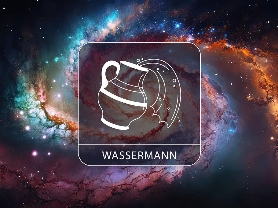 Sternzeichen Wassermann vor einem galaktischen Hintergrund
