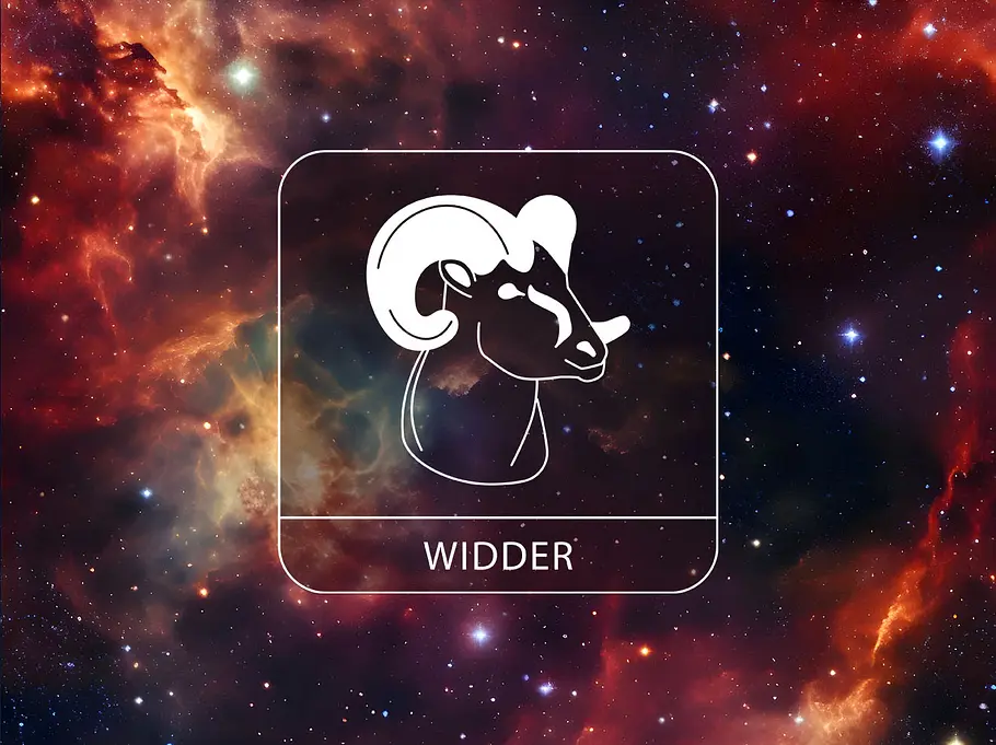 Sternzeichen Widder vor einem galaktischen Hintergrund