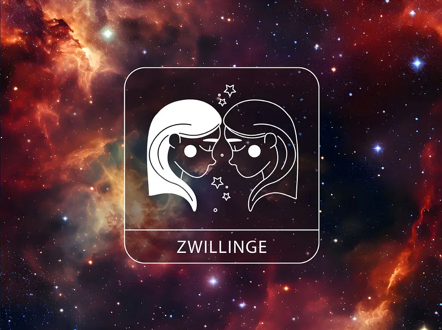 Sternzeichen Zwillinge vor einem galaktischen Hintergrund