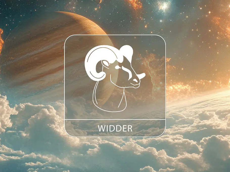 Sternzeichen Widder vor Jupiter in einer Traum-Wolken-Galaxie