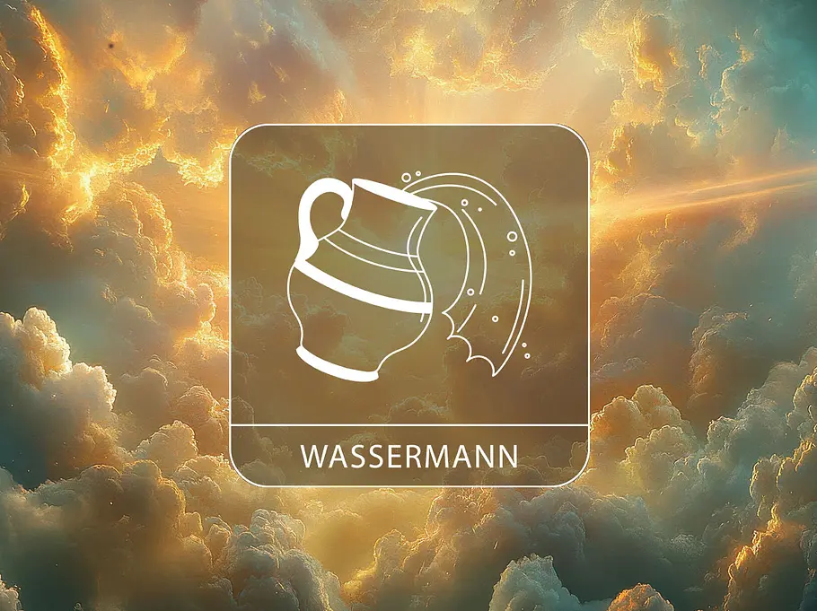 Sternzeichen Wassermann vor einem warmen Wolkenhimmel