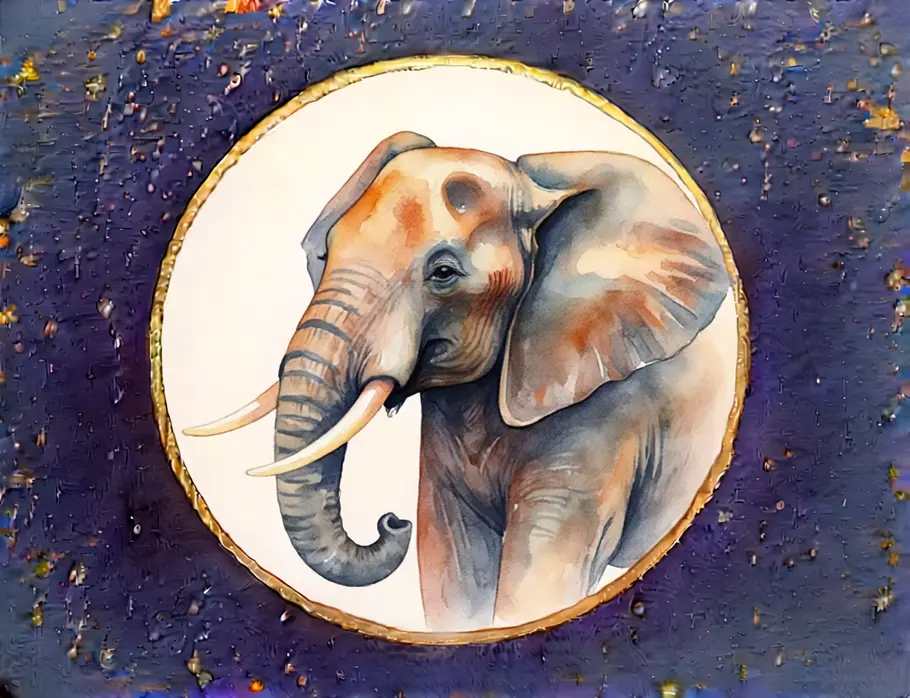Krafttier finden und verstehen: Krafttier Elefant Das Bild zeigt eine Grafik eines Elefanten vor einem dunkelblauen Sternenhintergrund.