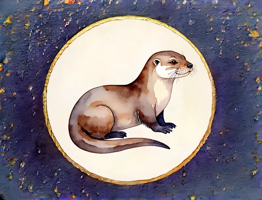 Krafttier finden und verstehen: Krafttier Otter Das Bild zeigt eine Grafik eines Otters vor einem dunkelblauen Sternenhintergrund.