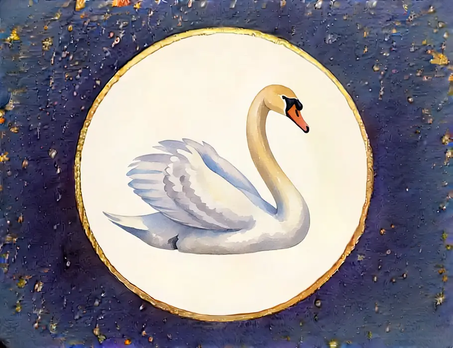 Krafttier finden und verstehen: Krafttier Schwan Das Bild zeigt eine Grafik eines Schwans vor einem dunkelblauen Sternenhintergrund.