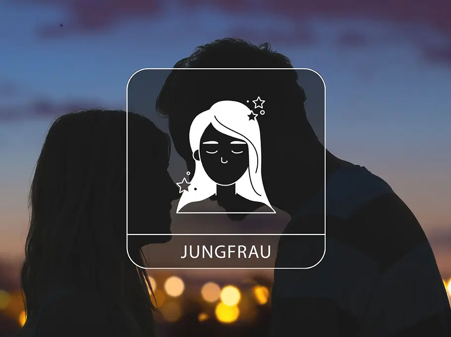 Sternzeichen Jungfrau vor einem Hintergrund mit einem verliebten Paar