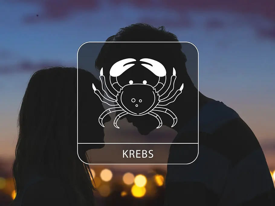 Sternzeichen Krebs vor einem Hintergrund mit einem verliebten Paar
